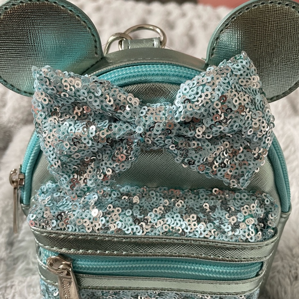 Disney Park Loungefly Mini Backpack Wristelet Teal Sequence - Picture 7 of 9